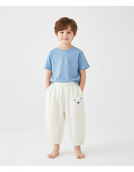 Pantalon Fluide Blanc Cassé Ample Coton Enfant Ourson