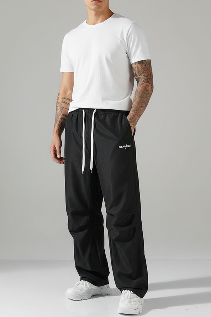 Pantalon Fluide Noir Ample Droit Décontracté Homme - Polyester