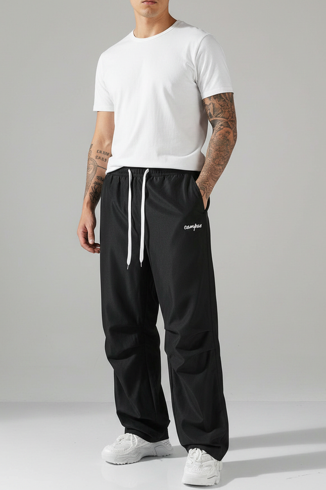 Pantalon Fluide Noir Ample Droit Décontracté Homme - Polyester