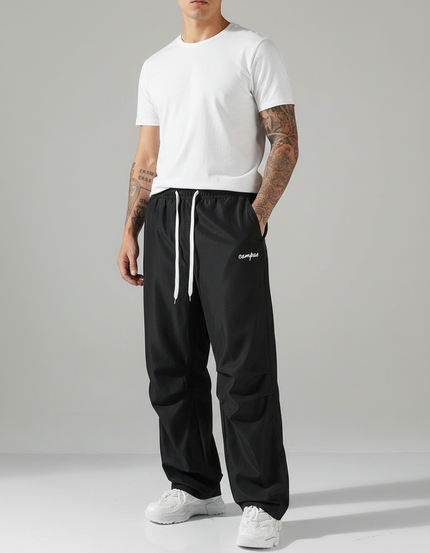 Pantalon Fluide Noir Ample Droit Décontracté Homme - Polyester