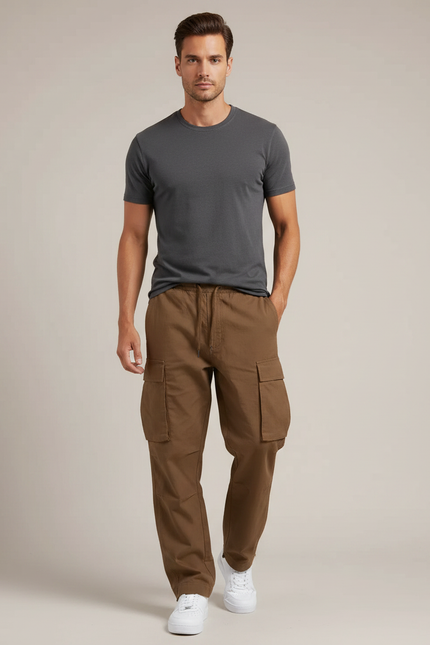 Pantalon Fluide Marron Cargo Ample Décontracté - Toile