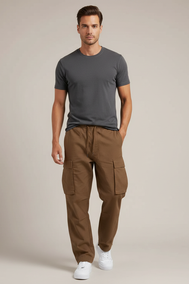 Pantalon Fluide Marron Cargo Ample Décontracté - Toile