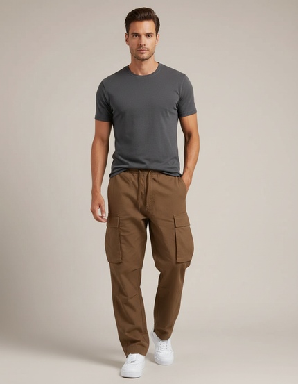 Pantalon Fluide Marron Cargo Ample Décontracté - Toile