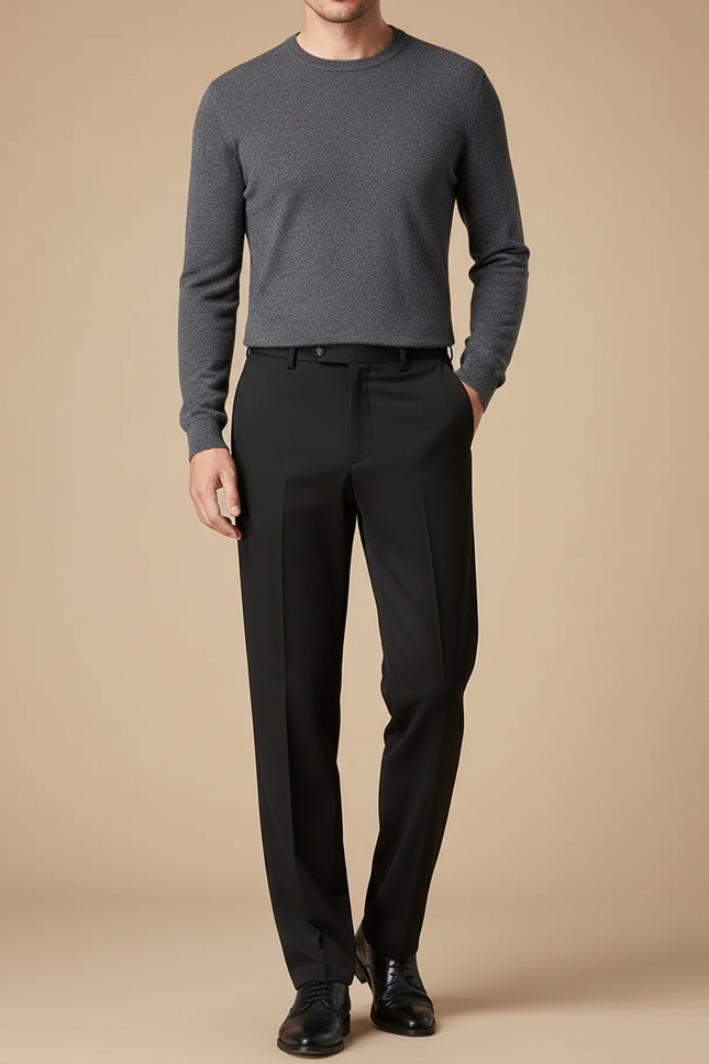 Pantalon Fluide Homme Noir Droit Formel Business - Gabardine