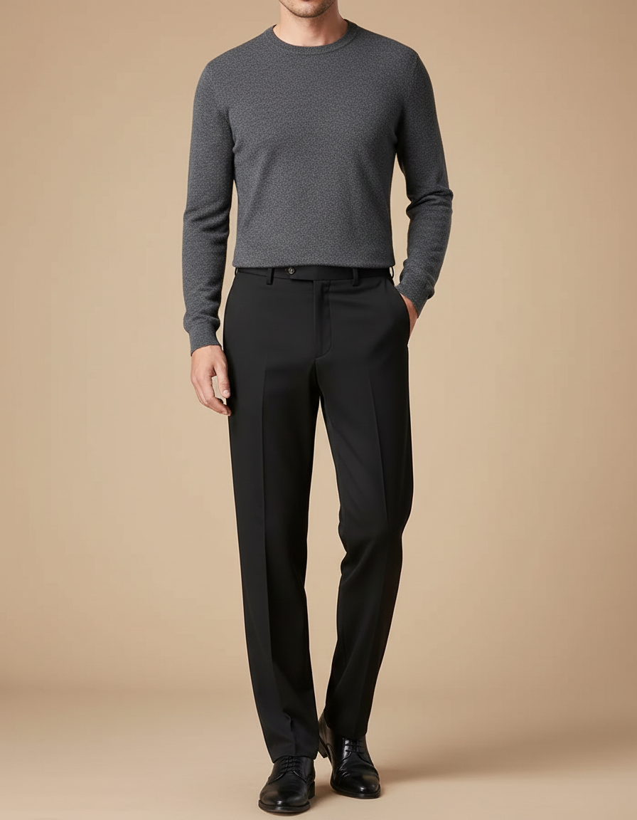 Pantalon Fluide Homme Noir Droit Formel Business - Gabardine