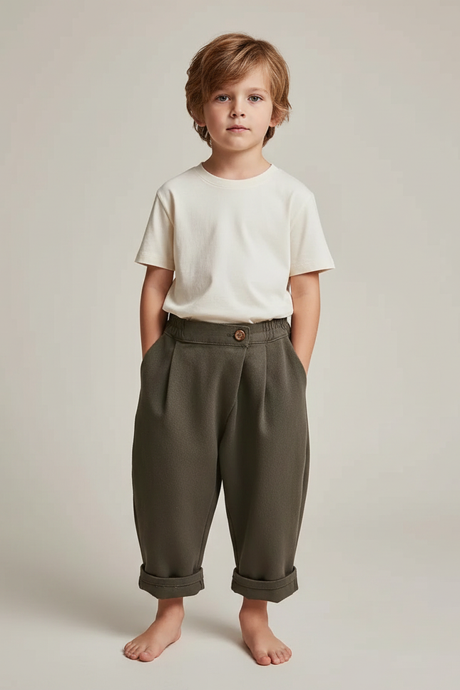 Pantalon Fluide Fuselé - Kaki Molleton