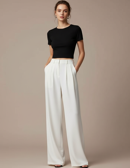 Pantalon Fluide Femme Blanc Palazzo Polyester
