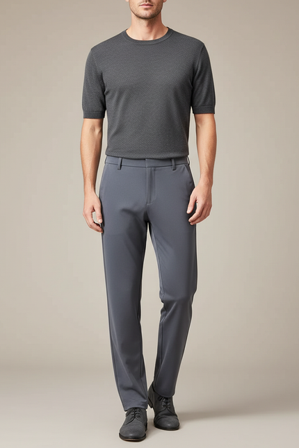 Pantalon Fluide Gris Anthracite Coupe Droite Élégant Homme - Polyester