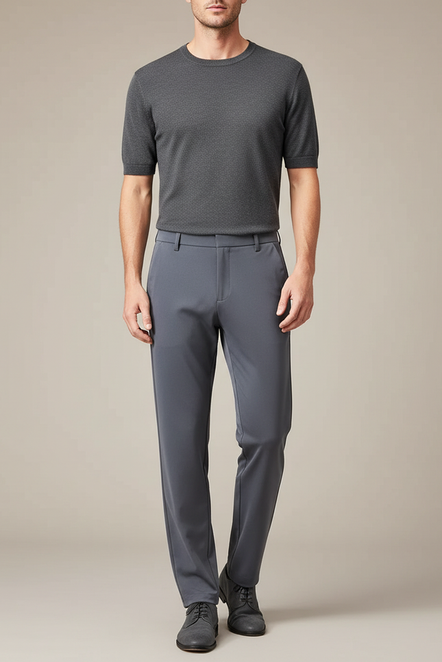Pantalon Fluide Gris Anthracite Coupe Droite Élégant Homme - Polyester
