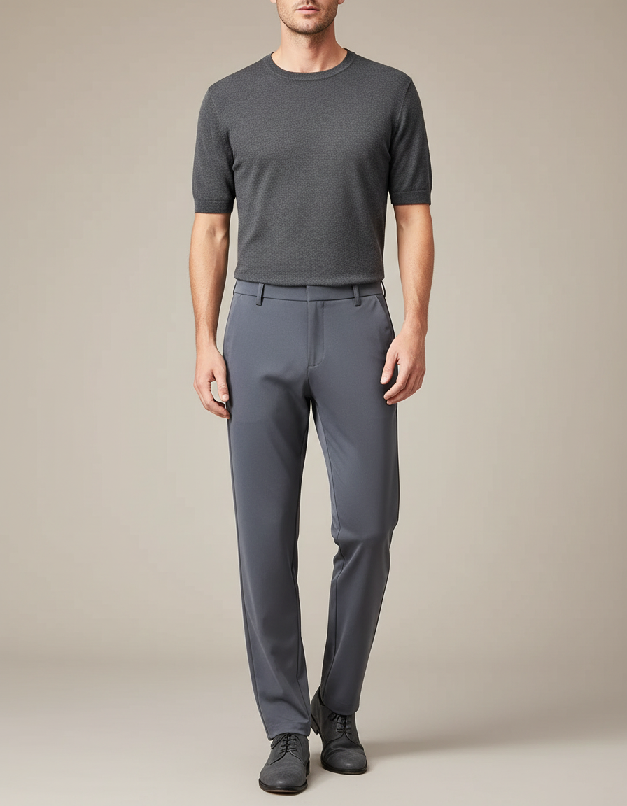 Pantalon Fluide Gris Anthracite Coupe Droite Élégant Homme - Polyester