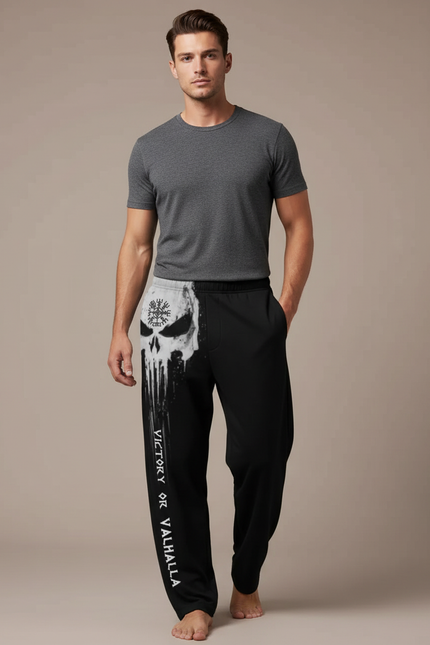 Pantalon Fluide Noir Crâne Goutte Viking Ample Homme - Molleton