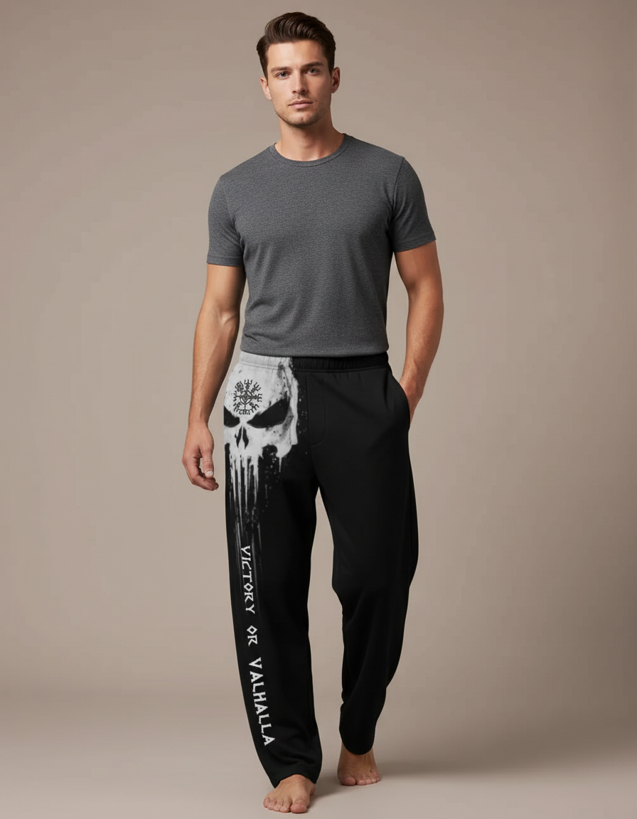 Pantalon Fluide Noir Crâne Goutte Viking Ample Homme - Molleton