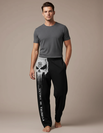 Pantalon Fluide Noir Crâne Goutte Viking Ample Homme - Molleton