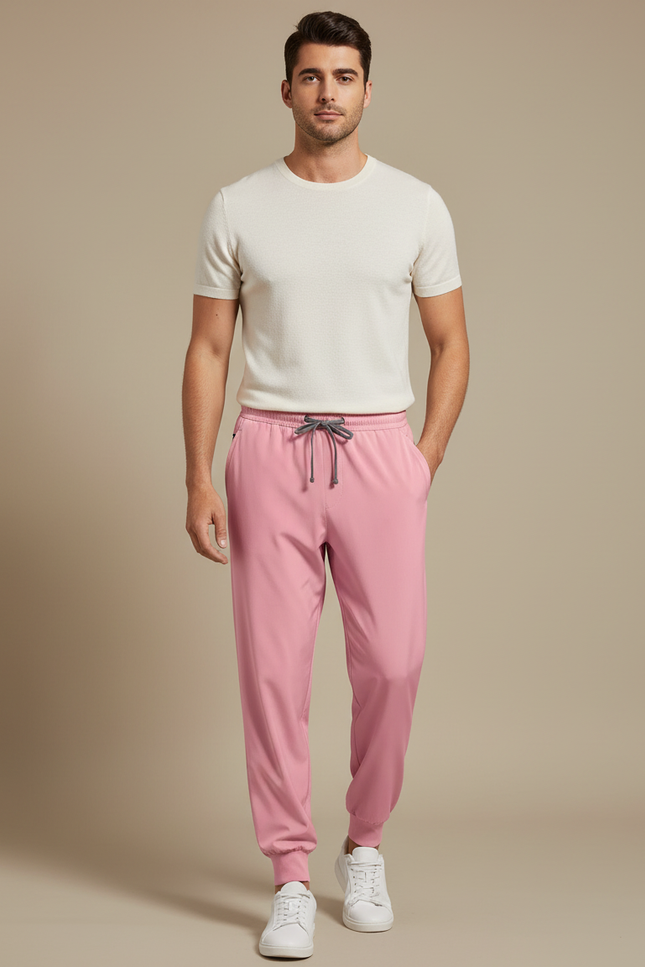 Pantalon Fluide Rose Jogger Confortable Homme - Polyester