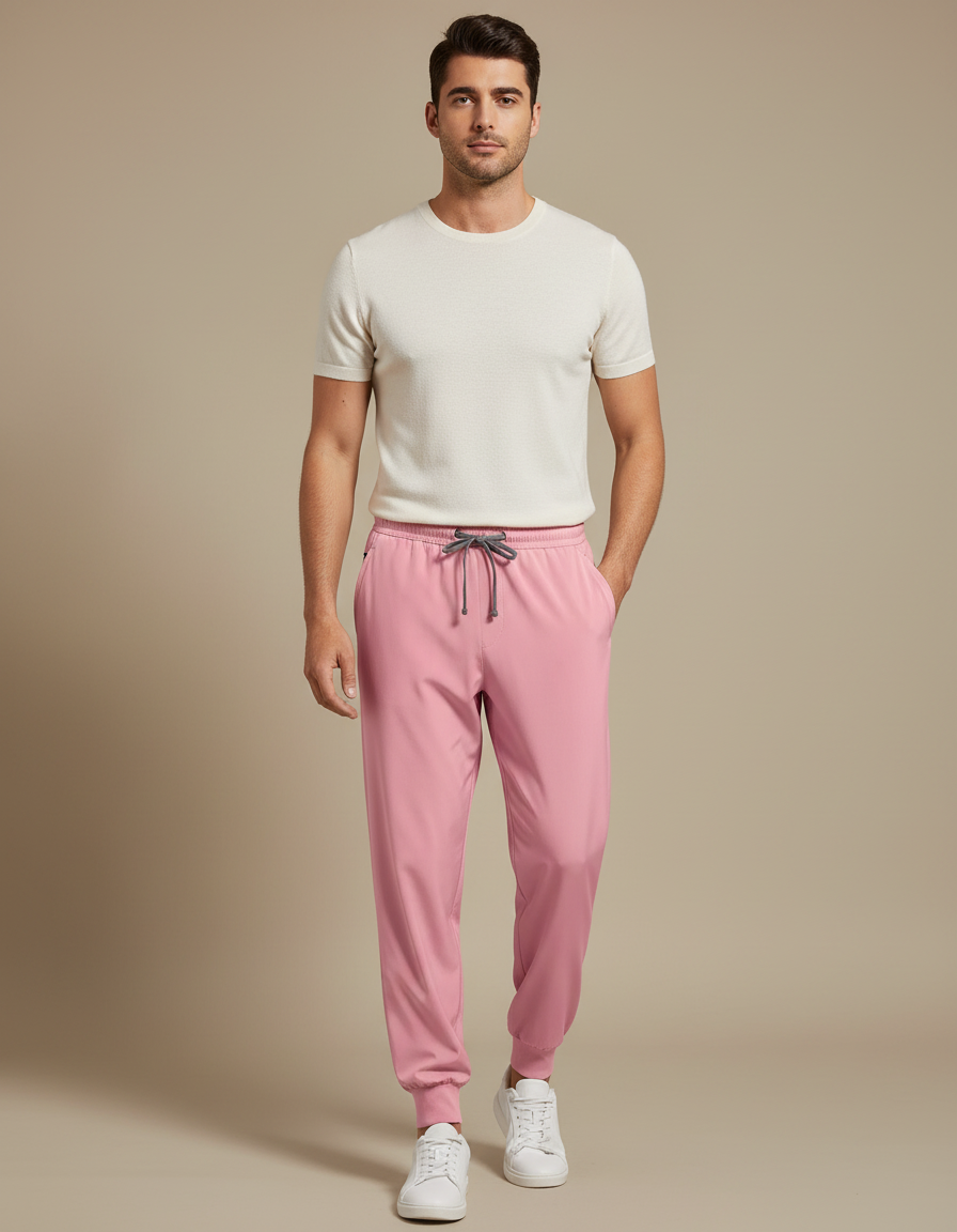 Pantalon Fluide Rose Jogger Confortable Homme - Polyester