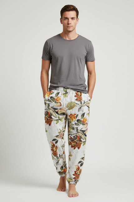 Pantalon Fluide Imprimé Floral Ample Confortable Léger Homme - Lin