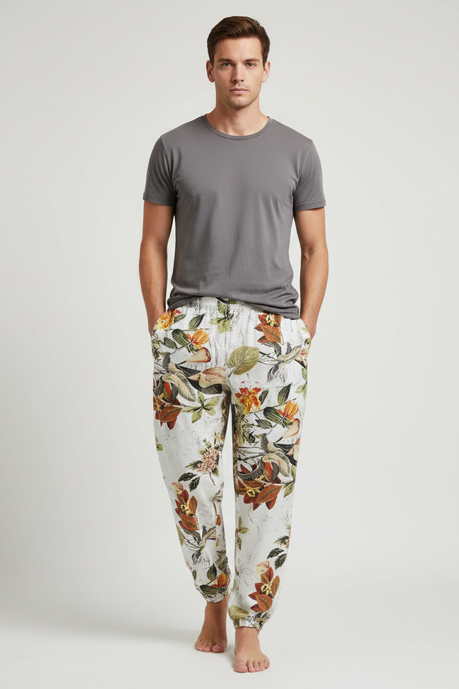 Pantalon Fluide Imprimé Floral Ample Confortable Léger Homme - Lin
