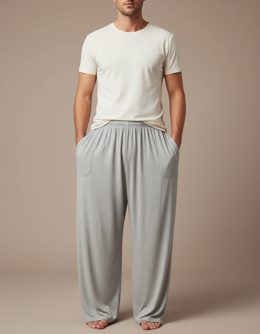Pantalon Fluide Gris Homme Ample Confortable Doux - Molleton