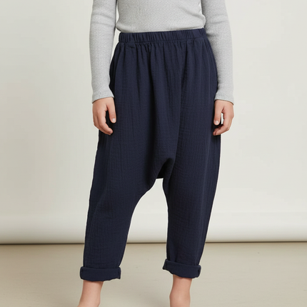 Pantalon Fluide Bleu Marine Coton Ample Harem Enfant