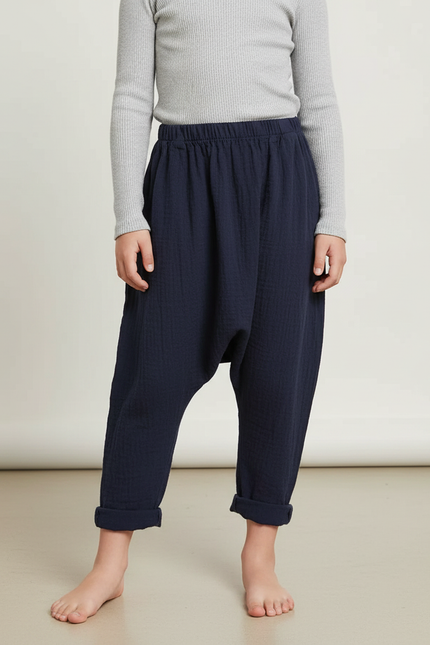 Pantalon Fluide Bleu Marine Coton Ample Harem Enfant