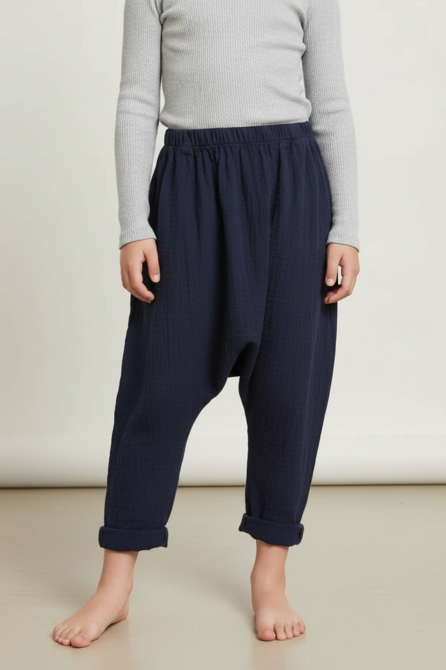 Pantalon Fluide Bleu Marine Coton Ample Harem Enfant