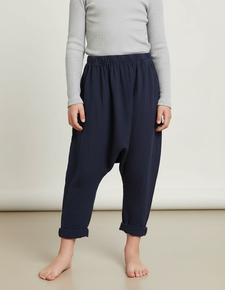 Pantalon Fluide Bleu Marine Coton Ample Harem Enfant