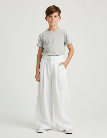 Pantalon Fluide Blanc Ample Plissé Décontracté - Lin
