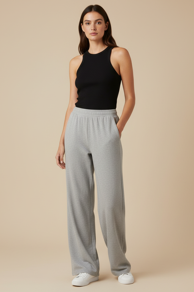 Pantalon Fluide Gris Ample Décontracté Molleton