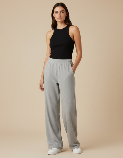 Pantalon Fluide Gris Ample Décontracté Molleton