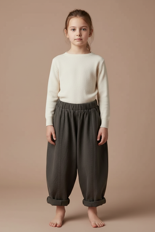 Pantalon Fluide Kaki Ample Coton Taille Élastique Confortable - Molleton