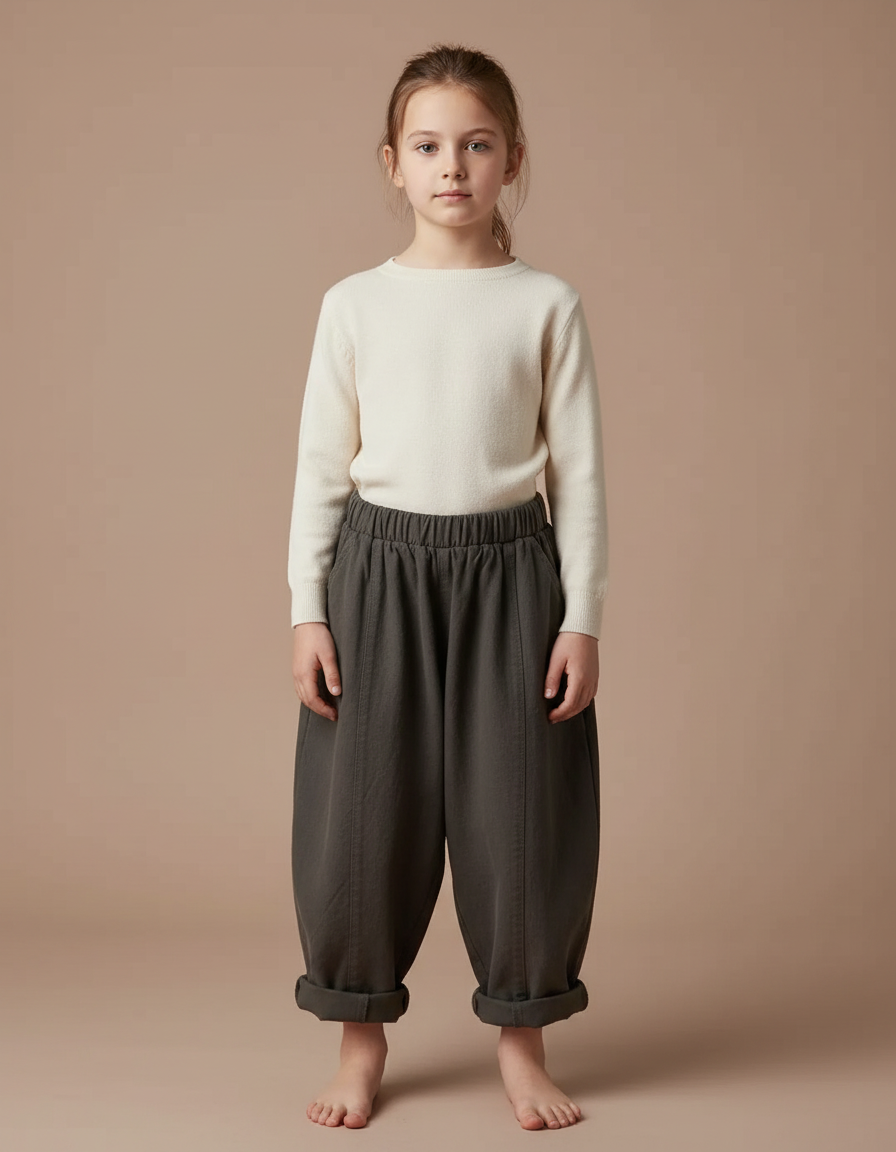 Pantalon Fluide Kaki Ample Coton Taille Élastique Confortable - Molleton