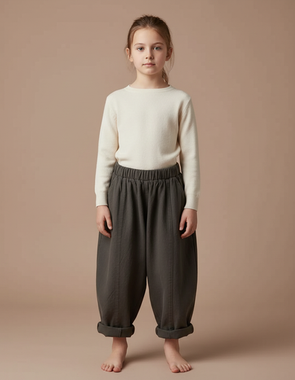 Pantalon Fluide Kaki Ample Coton Taille Élastique Confortable - Molleton