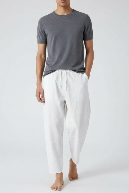 Pantalon Fluide Blanc Ample Coton Décontracté Homme - Lin