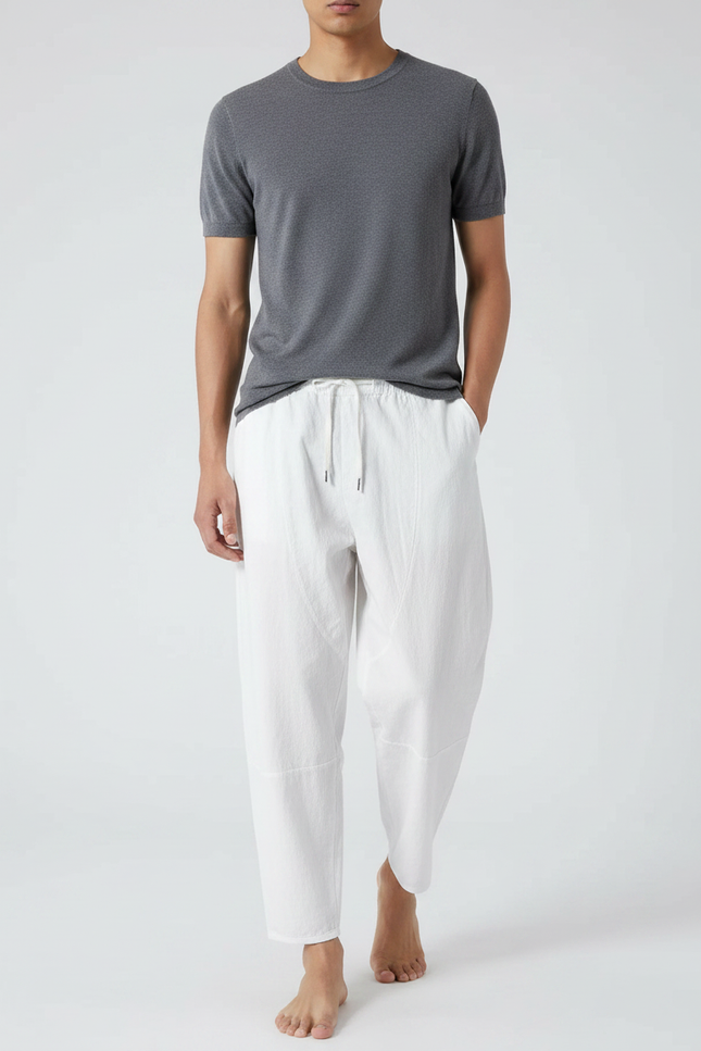 Pantalon Fluide Blanc Ample Coton Décontracté Homme - Lin