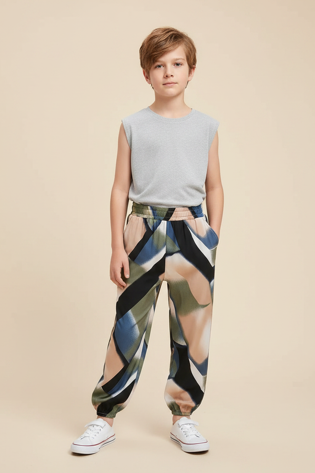 Pantalon Fluide Imprimé Vert - Multicolore Viscose