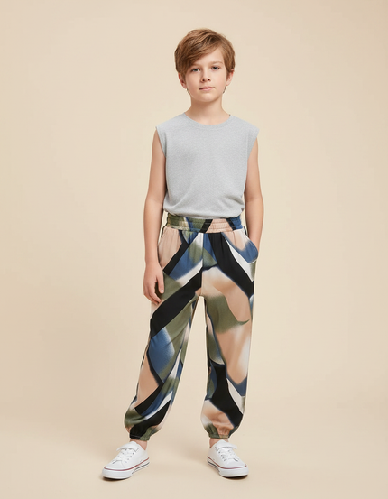 Pantalon Fluide Imprimé Vert - Multicolore Viscose