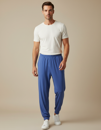 Pantalon Fluide Bleu Cordon Décontracté Homme Coton