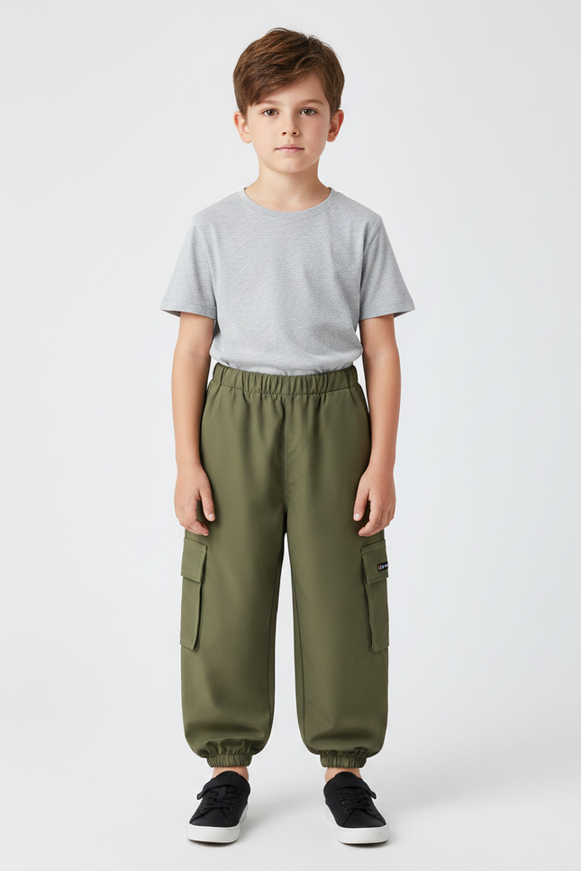 Pantalon Fluide Cargo Vert Ample Décontracté Enfant Garçon - Kaki Polyester
