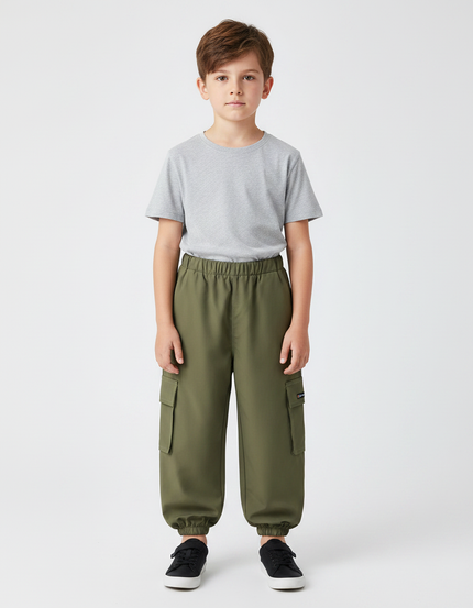 Pantalon Fluide Cargo Vert Ample Décontracté Enfant Garçon - Kaki Polyester