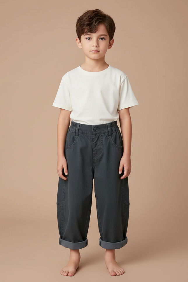 Pantalon Fluide Garçon Gris Coupe Ample Coton - Toile