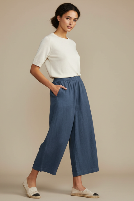 Pantalon Fluide Femme Éco-responsable - Bleu Lin