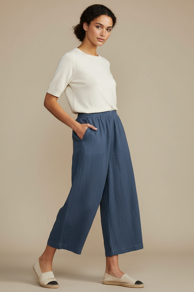 Pantalon Fluide Femme Éco-responsable - Bleu Lin