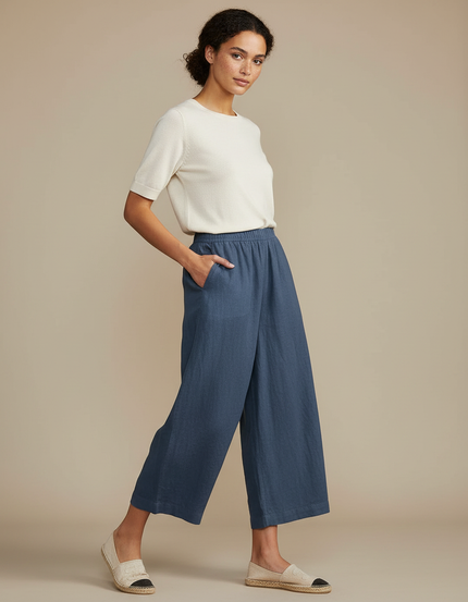 Pantalon Fluide Femme Éco-responsable - Bleu Lin