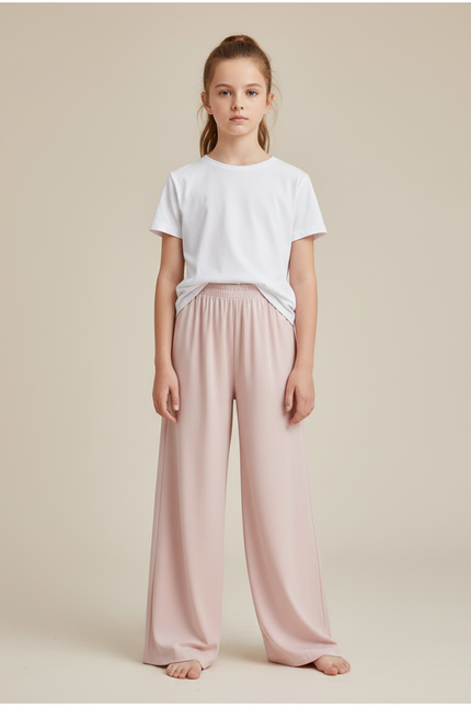 Pantalon Fluide Rose Pâle Ample Satiné Fille Confortable