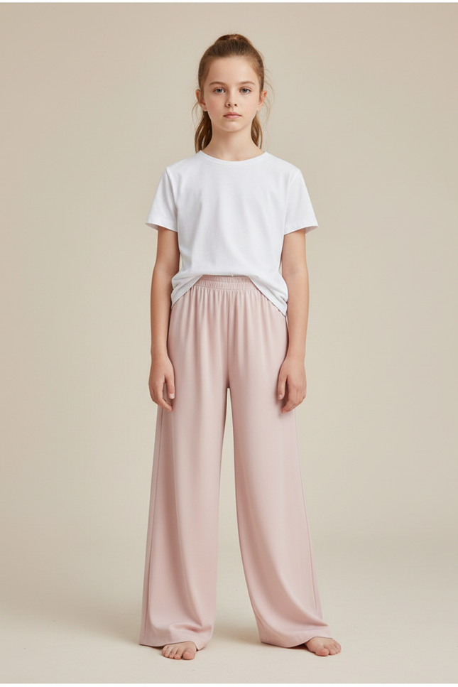 Pantalon Fluide Rose Pâle Ample Satiné Fille Confortable