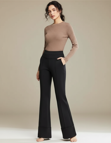 Pantalon Fluide Évasé Noir Taille Haute Élégant - Polyester