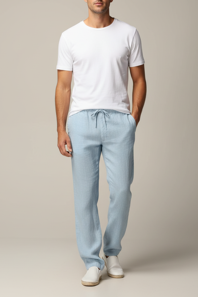 Pantalon Fluide Bleu Ciel - Lin