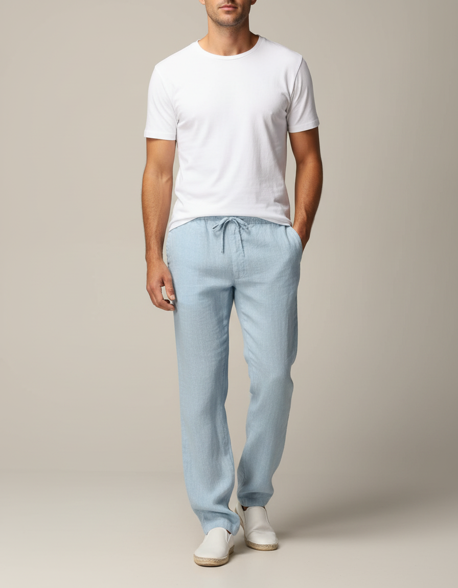 Pantalon Fluide Bleu Ciel - Lin