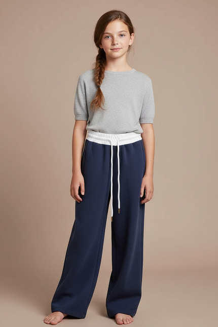Pantalon Fluide Marine Large Sport Décontracté Cordon - Molleton