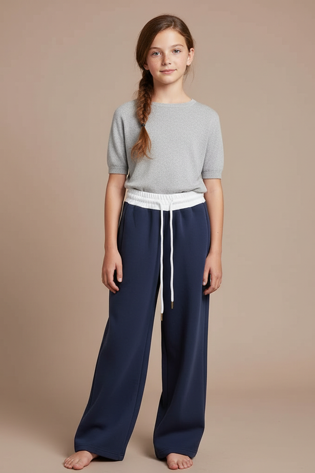 Pantalon Fluide Marine Large Sport Décontracté Cordon - Molleton